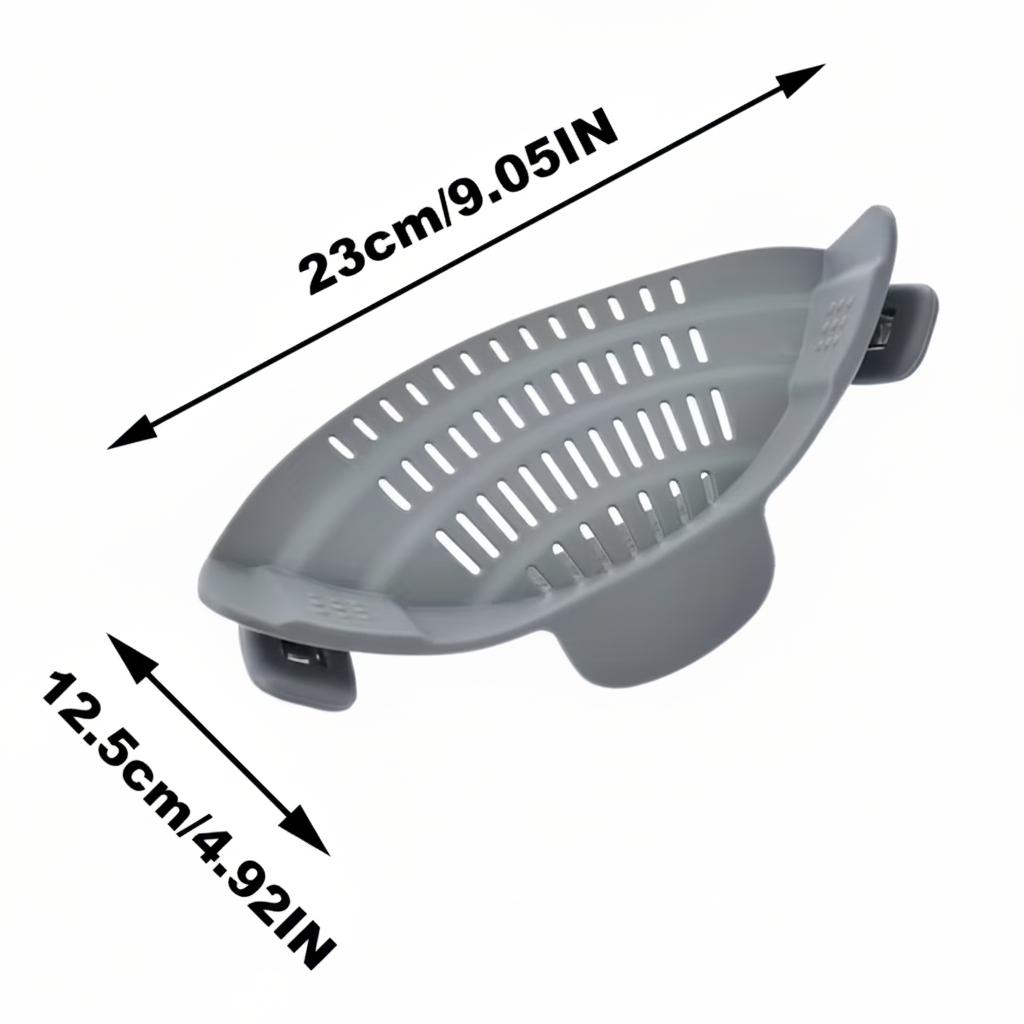 Clip-On Pot Strainer with Dimensions - Enhanced